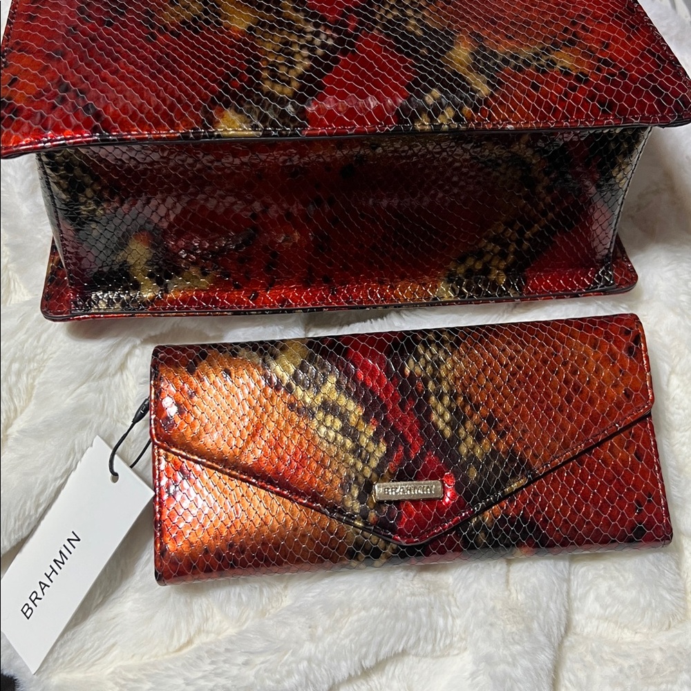 BRAHMIN Mini Francine Satchel with matching Veronica Wallet/Crimson Rosebay NWT - Picture 9 of 15